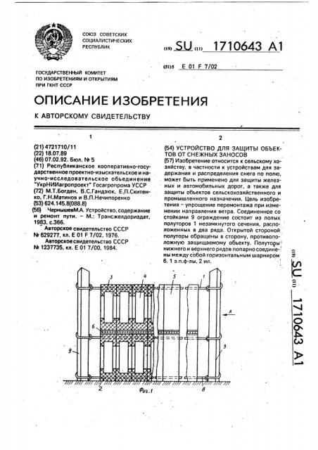 Устройство для защиты объектов от снежных заносов (патент 1710643)