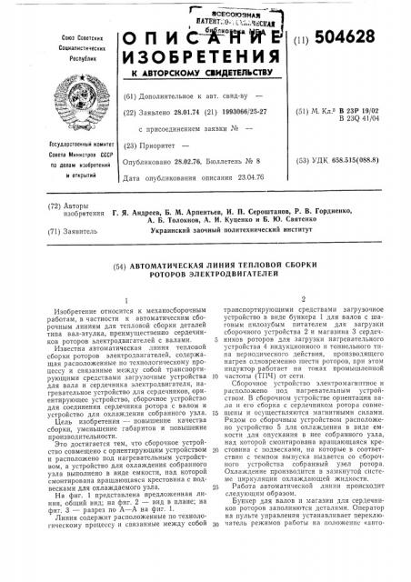 Автоматическая линия тепловой сборки роторов электродвигателей (патент 504628)