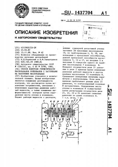 Способ контроля герметичности маслоканалов коленвалов с заглушками на наклонных маслоканалах (патент 1437704)