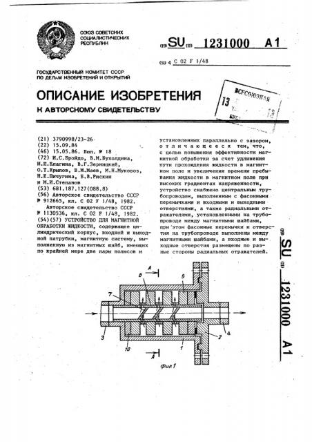 Устройство для магнитной обработки жидкости (патент 1231000)