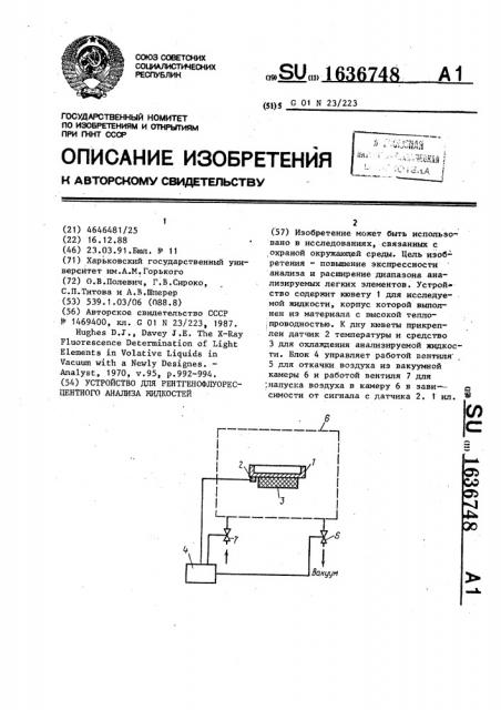 Устройство для рентгенофлуоресцентного анализа жидкостей (патент 1636748)