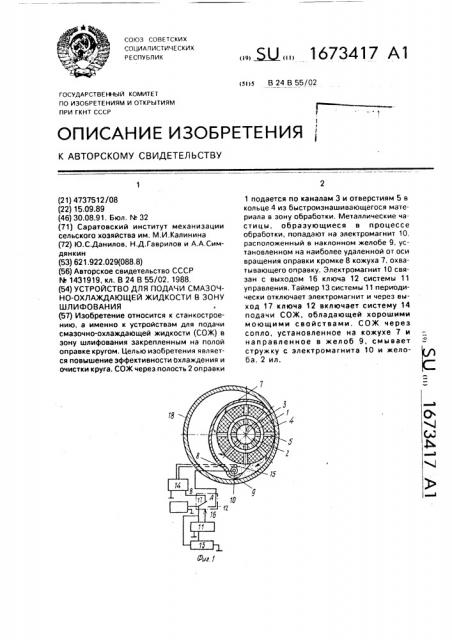 Устройство для подачи смазочно-охлаждающей жидкости в зону шлифования (патент 1673417)