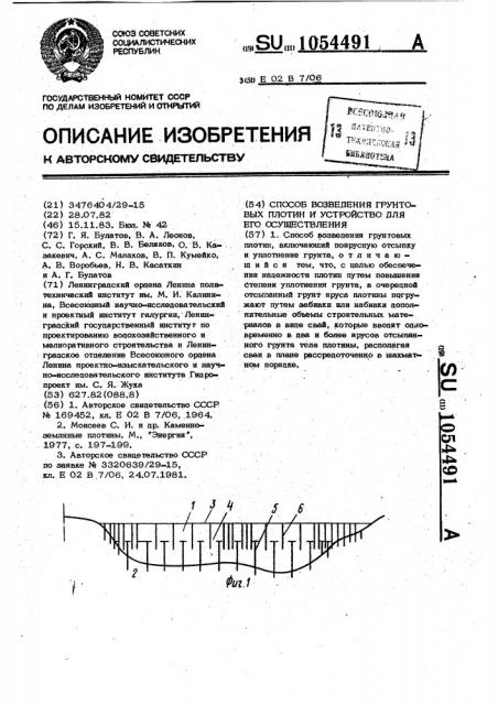 Способ возведения грунтовых плотин и устройство для его осуществления (патент 1054491)