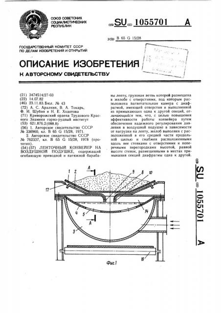 Ленточный конвейер на воздушной подушке (патент 1055701)