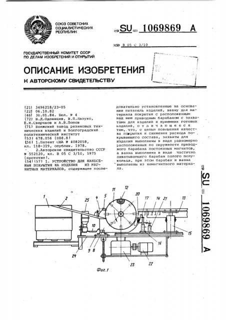 Устройство для нанесения покрытия на изделия из магнитных материалов (патент 1069869)