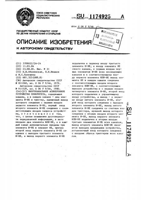 Многоканальное асинхронное устройство приоритета (патент 1174925)