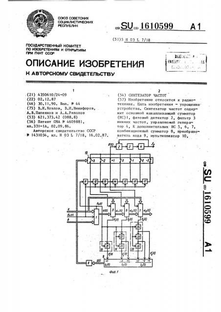 Синтезатор частот (патент 1610599)