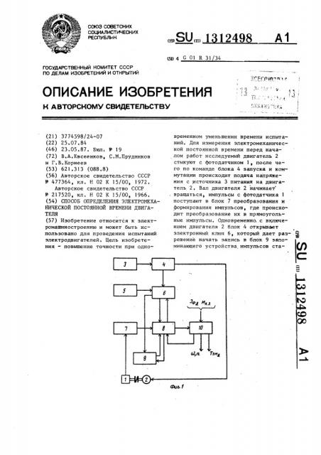 Способ определения электромеханической постоянной времени двигателя (патент 1312498)