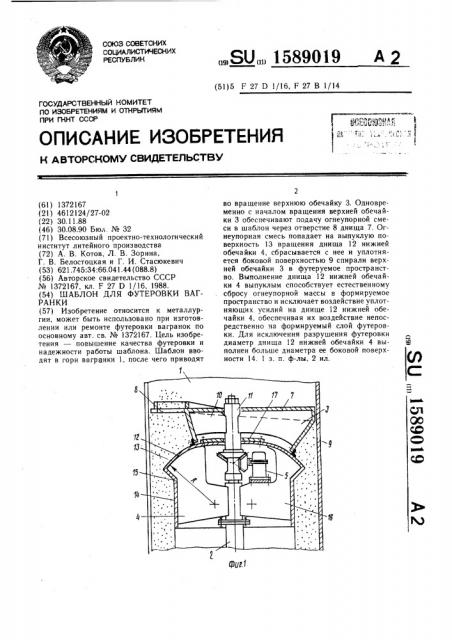 Шаблон для футеровки вагранки (патент 1589019)