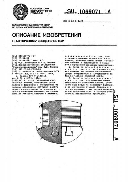 Ротор синхронной явнополюсной машины (патент 1069071)