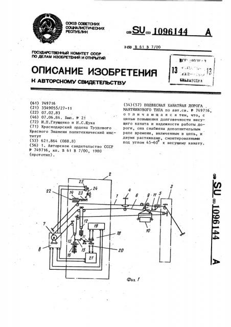 Подвесная канатная дорога маятникового типа (патент 1096144)
