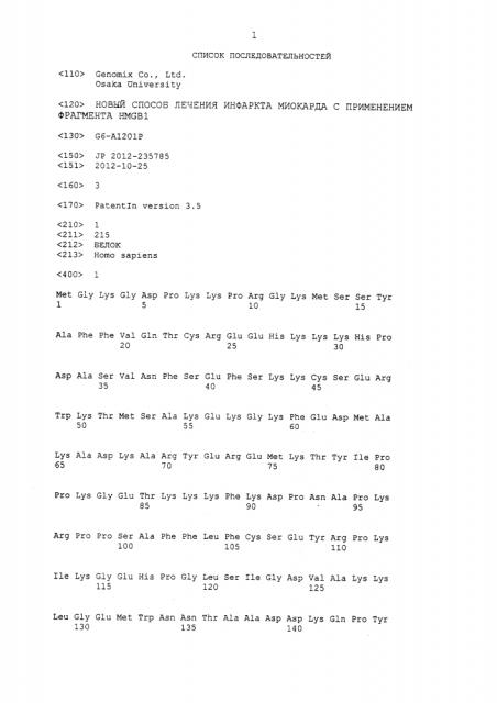 Новый способ лечения инфаркта миокарда с применением фрагмента hmgb1 (патент 2647467)
