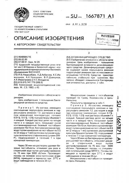 Дезинфицирующее средство (патент 1667871)