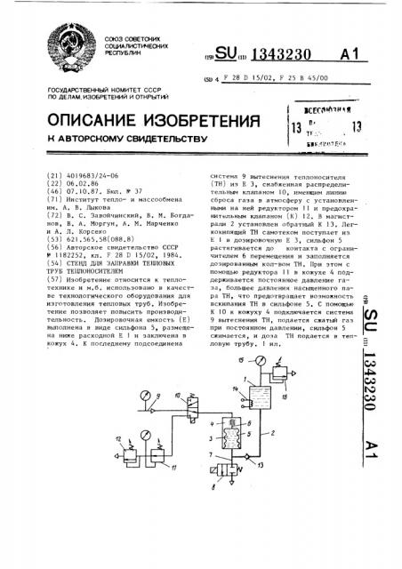 Стенд для заправки тепловых труб теплоносителем (патент 1343230)