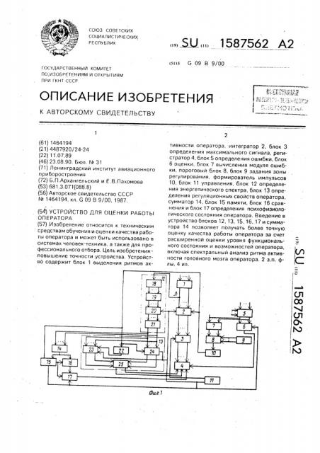 Устройство для оценки работы оператора (патент 1587562)