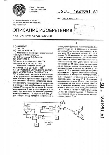 Устройство управления копающим механизмом экскаватора (патент 1641951)