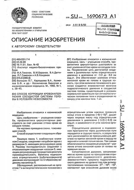 Способ коррекции кровонаполнения сосудистой системы головы в условиях невесомости (патент 1690673)