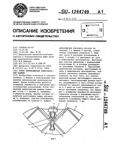 Ротор явнополюсной электрической машины (патент 1244749)