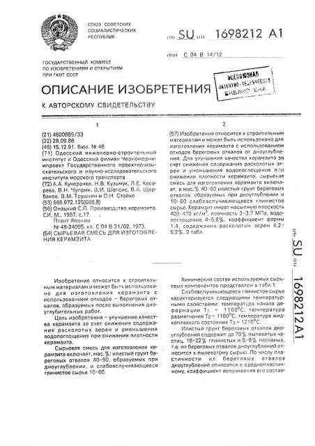 Сырьевая смесь для изготовления керамзита (патент 1698212)