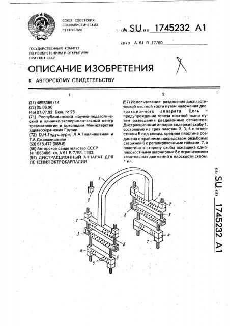 Дистракционный аппарат для лечения эктрокарпалии (патент 1745232)