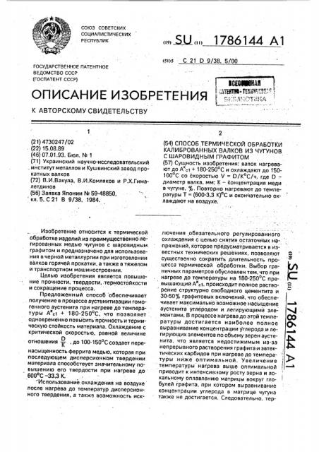 Способ термической обработки калиброванных валков из чугунов с шаровидным графитом (патент 1786144)