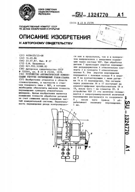 Устройство автоматической компенсации упругих перемещений узлов станка (патент 1324770)