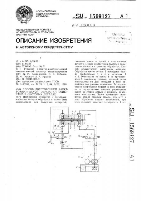 Способ двусторонней электрохимической обработки отверстий в листовых деталях (патент 1569127)