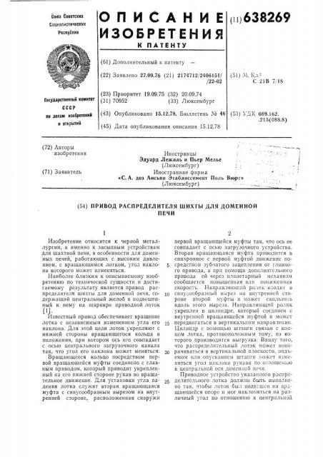 Привод распределителя шихты для доменной печи (патент 638269)