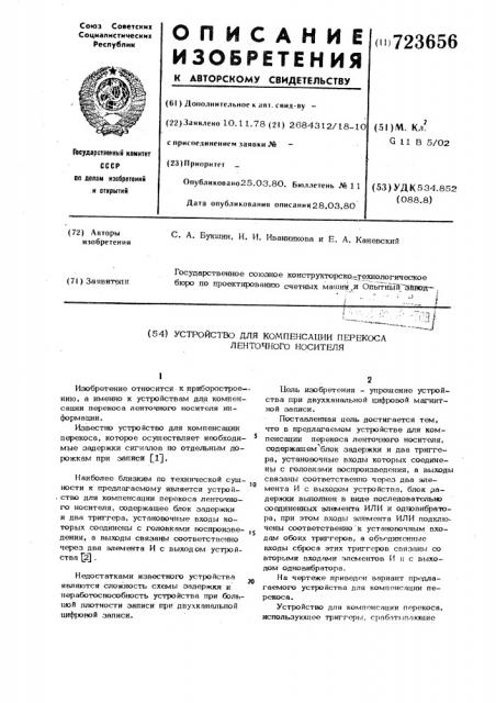 Устройство для компенсации перекоса ленточного носителя (патент 723656)