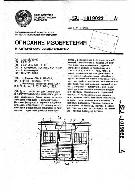 Устройство для химической и электрохимической обработки деталей (патент 1019022)