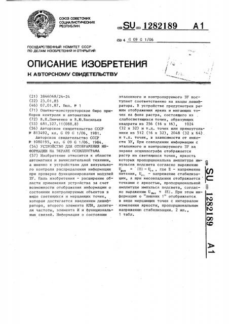 Устройство для отображения информации на экране осциллографа (патент 1282189)