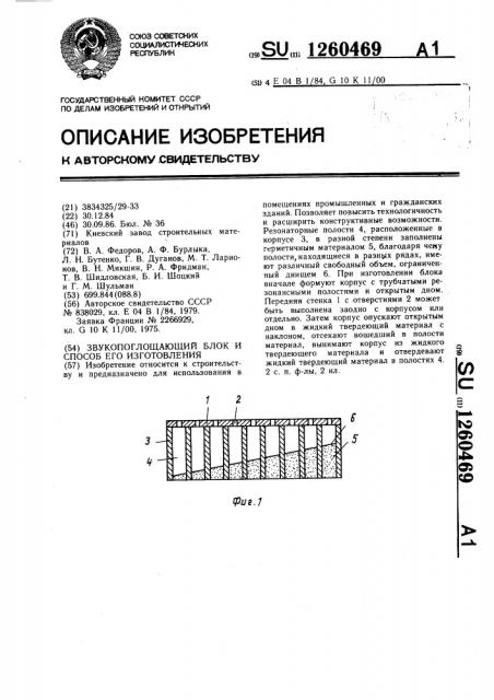 Звукопоглощающий блок м способ его изготовления (патент 1260469)