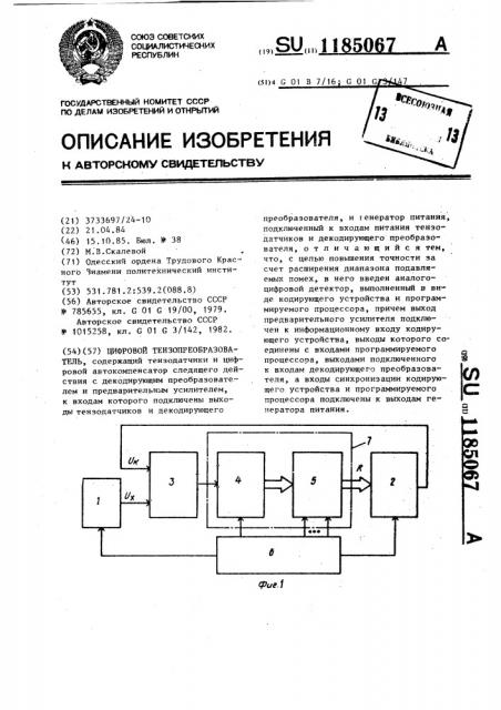 Цифровой тензопреобразователь (патент 1185067)