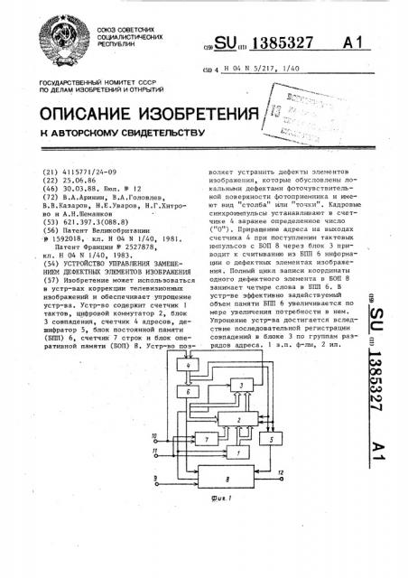 Устройство управления замещением дефектных элементов изображения (патент 1385327)