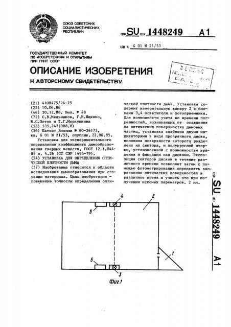 Установка для определения оптической плотности дыма (патент 1448249)