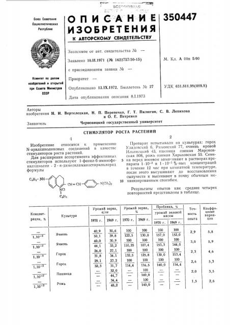 Стимулятор роста растений (патент 350447)