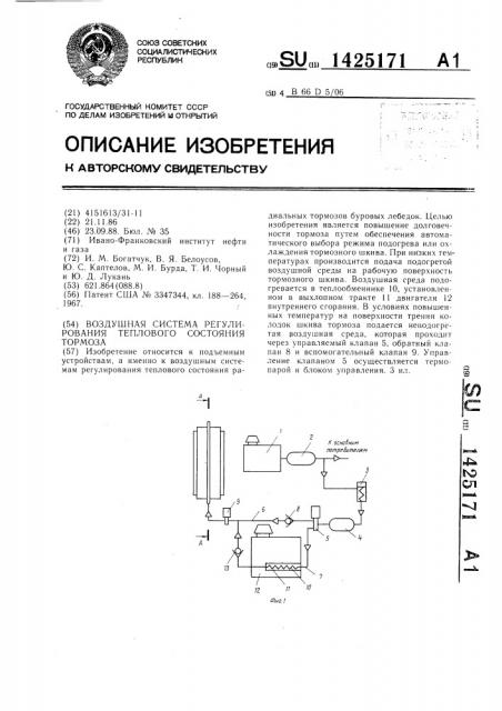 Воздушная система регулирования теплового состояния тормоза (патент 1425171)