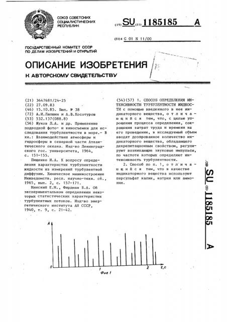 Способ определения интенсивности турбулентности жидкости (патент 1185185)