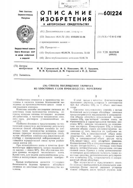 Способ поглощения аммиака из хвостовых газов производства мочевины (патент 601224)