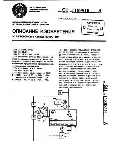 Способ управления процессом варки стекла (патент 1189819)