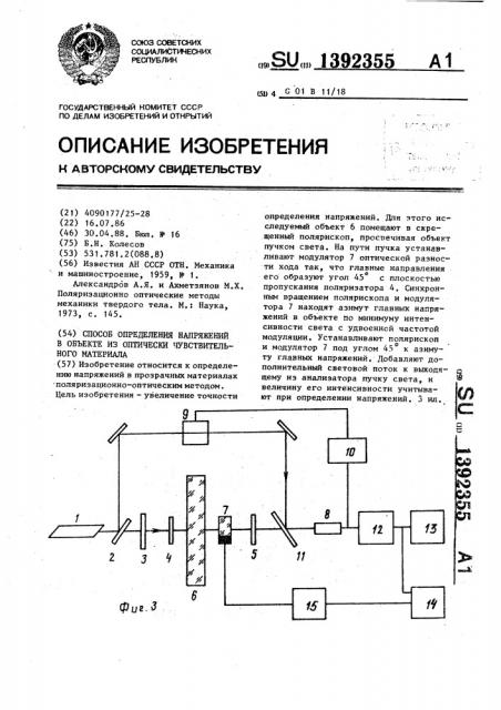 Способ определения напряжений в объекте из оптически чувствительного материала (патент 1392355)