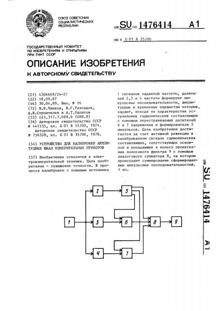 Устройство для калибровки амплитудных шкал измерительных приборов (патент 1476414)