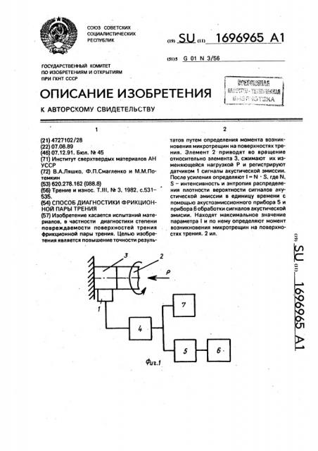 Способ диагностики фрикционной пары трения (патент 1696965)