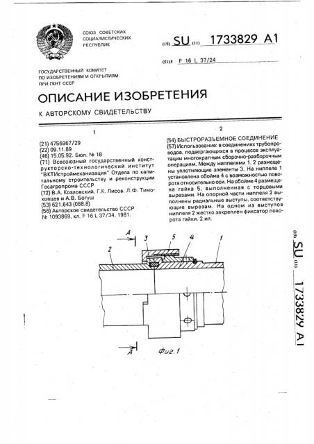 Быстроразъемное соединение (патент 1733829)