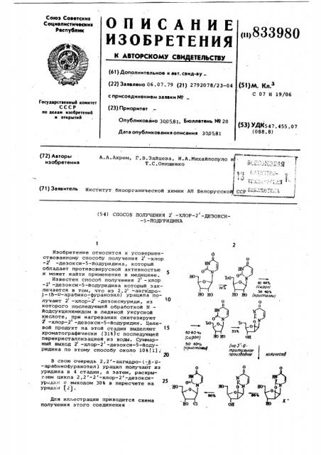 Способ получения 2-хлор-2-дезокси- 5-йодуридина (патент 833980)