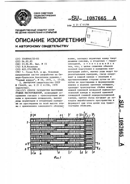 Способ разработки наклонных рудных месторождений (патент 1087665)