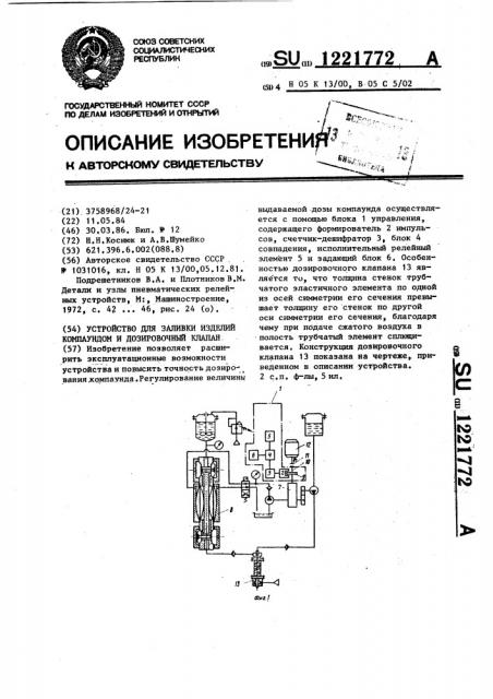 Устройство для заливки изделий компаундом и дозировочный клапан (патент 1221772)