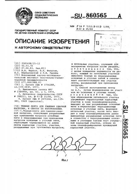Тканая лента для гашения ударной нагрузки и способ ее изготовления (патент 860565)
