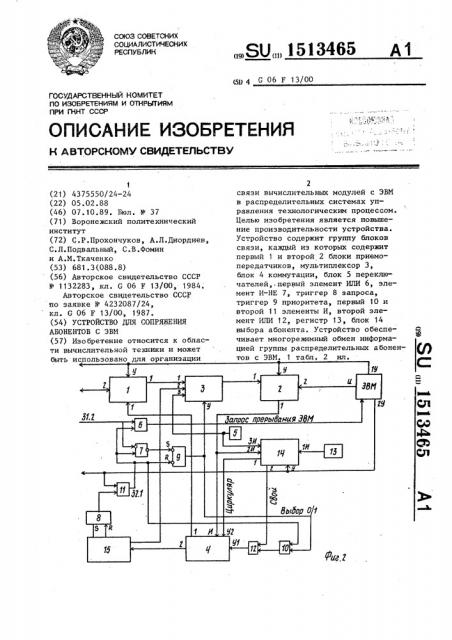 Устройство для сопряжения абонентов с эвм (патент 1513465)