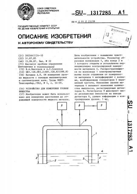 Устройство для измерения уровня вещества (патент 1317285)